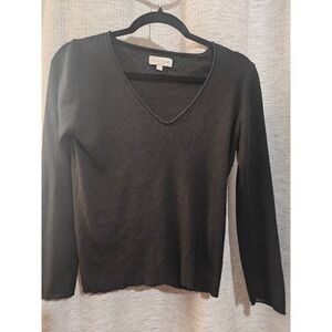 Jigsaw Womens Black Silk Angora Blend V-Neck Long Sleeve Sweater Size L